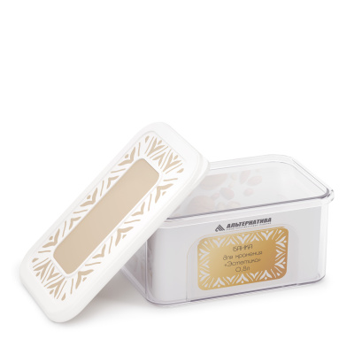 Банка д/хранения сыпучих продуктов "Эстетика" 0,8л прямоугольная (бело-бежевый) пласт (уп.18)