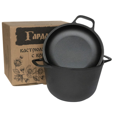 Кастрюля чугунная 3л, 20см с крышкой-сковородой чугунной, ТМ ГАРДАРИКА (1/2)