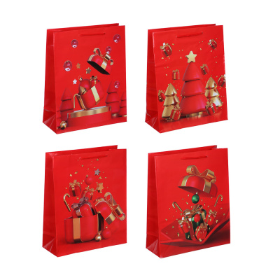 Пакет подарочный бумажный, с ламинир. нанесением, 25х32х11 см, 4диз, арт1 СНОУ БУМ (1/12/600)