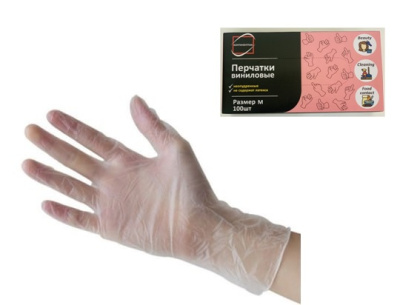 Перчатка винил, неопудр. р-р М (min 100шт/уп) (цена за 1перч.) Континет Пак (100/1000)