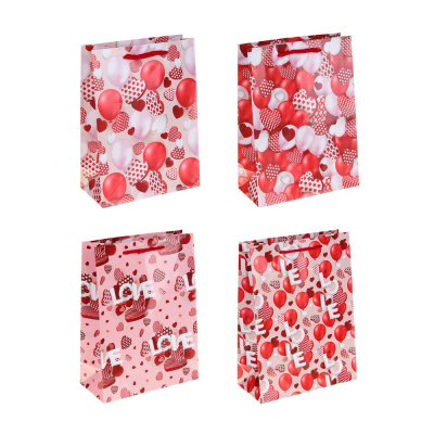 Пакет подарочный, бумажный, 17,5x24x8 см, 4диз, принт сердца LADECOR (12/12) 