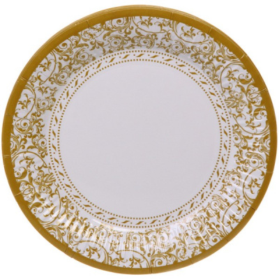 Тарелка бумажная 18 см в наборе 10 шт "Орнамент", золото (1/1)