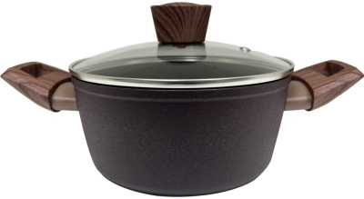 Кастрюля 3,9л/24см Marroni (2х слойн.А/П,цв.жаропр.покр.,ручка Soft touch под дерево) ст/кр (алюм.)