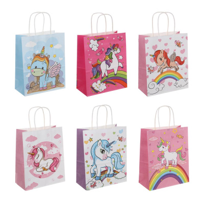 Пакет подарочный бумажный, 27x22x11 см, Единороги, 6 дизайнов(12/600)