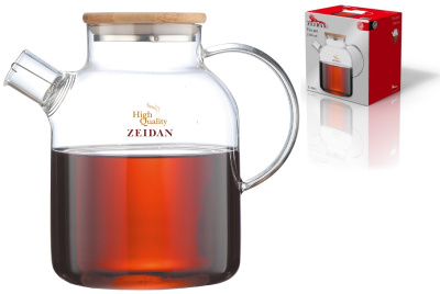 Чайник 1500мм заварочный,боросил.стекло,крышка - бамбук,съёмн.фильтр-пружина, п/у (1/18)