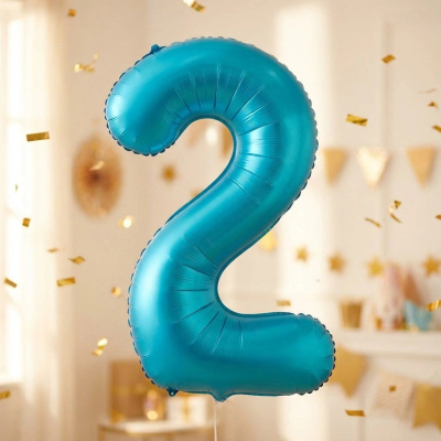 Шар фольгированный 32'/81см "Цифра "2" (голубой) (1/20)