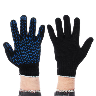 Перчатки вяз. х/б "Люкс" с ПВХ напыл "протектор" 5 нитей черные (10/10)