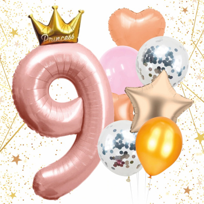 Набор шаров 8 шт "9 - Prince", розовый (цифра + 7 шаров) (10/10)