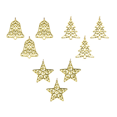 Набор подвесок декоративных, 4 шт., золото, пластик, 3 диз, 9,5x8,5см СНОУ БУМ (1/12)
