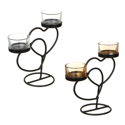 Подсвечник металлический со стекл. стаканом д/двух свечей, 13,5х8х15 см (2/72)