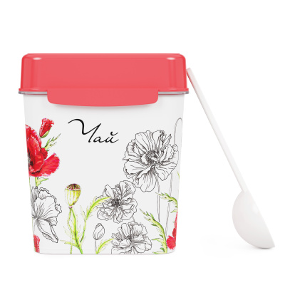 Емкость "Маки" 1,2л (чай) с ложкой пласт (12)