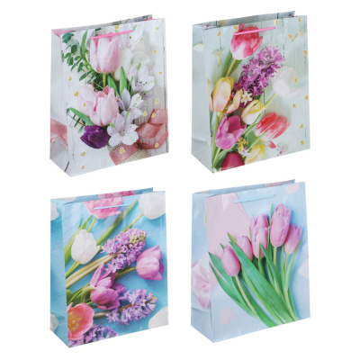 Пакет подарочный, бумажный, 26x32x10 см, 4диз, тюльпаны LADECOR (1/12)