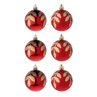 Набор шаров 6 см, 6 шт, красный, пластик, глиттер, 26-107 СНОУ БУМ (1/1)