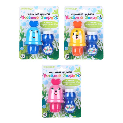 Мыльные пузыри "Веселые зверята", мыл.раств 60 мл., ABS, 13х6х18см (1/90/180)