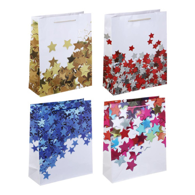 Пакет подарочный, бумажный, 26x32x10 см, 4цв, звезды LADECOR (12/12)
