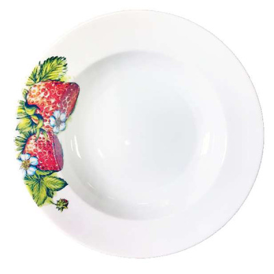Тарелка глубокая диам. 200 мм Гладкий край Клубника (фарфор) , р.4 (1/24)