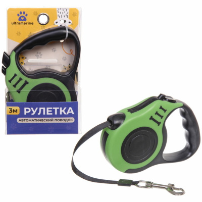 Поводок-рулетка "Дог" 3м до 15кг цвет зеленый(1/36)