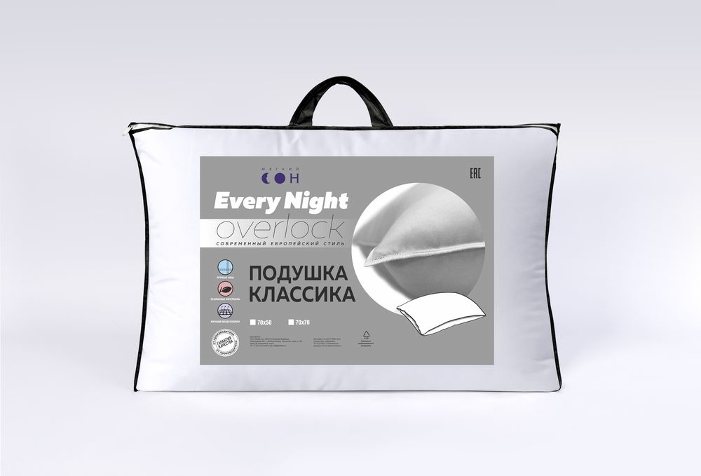 Подушка Силиконизированное в-но оверлок 70х50 "Every night" Белый (1/10)