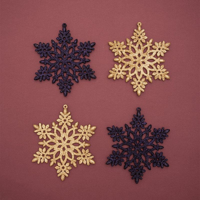 Набор новогодних елочных подвесок 8 шт.,16 см. "Резная снежинка", глубокий синий/зол, пластик(1/1/72
