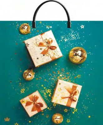 Пакет Золотые подарки- пластиковая ручка 360х370х100см (10/100)