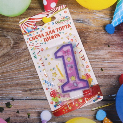Свеча для торта Цифра Нежность  "1" 6 см (12/12)