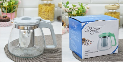 Чайник 900мл заварочный цв. серый (стекл.)(1/24)