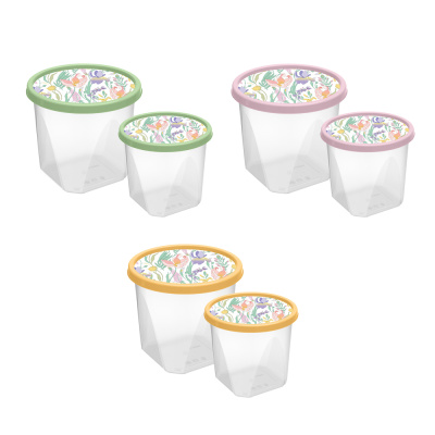 Набор контейнеров круглых 0,6л+1,0л, пластик, 3 цв Ботаника (1/18)