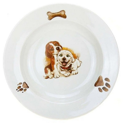 Тарелка глубокая диам. 200 мм Гладкий край Щенки (фарфор) , р.1748 (24)