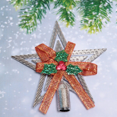 Звезда на ёлку "Классика" с бантом 9,5 см, Серебро(пласт.) (1/1)