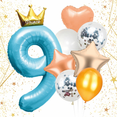 Набор шаров 8 шт "9 - Prince", голубой (цифра + 7 шаров) (10/10)