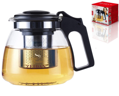 Чайник 0,9л корпус из термостойкого стекла, съем. фильтр нжс, пласт/кр, п/у (24)