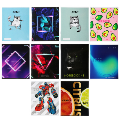 Тетрадь 48л в кл. ПРЕМИУМ, офсет, обл.картон, скрепка, "Микс", эффекты (1/100)