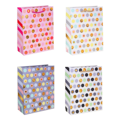 Пакет подарочный, бумажный, 18x23x8 см, 4 цвета, смайлы LADECOR (12/480)