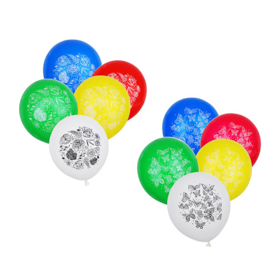 Шары воздушные с рисунком, 12", 5 шт,цветы и бабочки, (12/12/600)