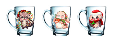 Кружка 300мл "Капучино" Новогодние зверюшки (стекло) (20/800)
