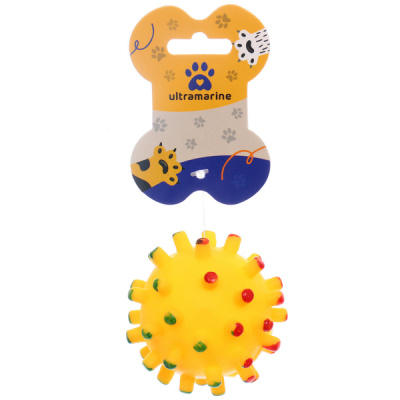 Игрушка - мячик д/собак средних и мелких пород "ЗУБОЧИСТКА" с пищалкой d-6,5см, цв. желтый (1/12)