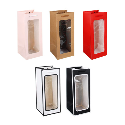 Пакет подарочный бумажный с ПВХ окном, 29x12x12 см., 5 цв (12/12/360)