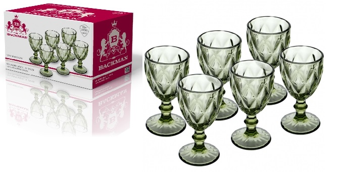 Набор стаканов 6 предметов - 230 мл,  корпус  из высококачест. цветного стекла, подарочная упа(4)