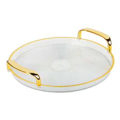 Поднос круглый с руч. с золотой каемкой 30x28x3см РЕТ (12/12/72)