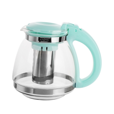 Чайник заварочный 1500 мл с фильтром цв. мятный (стекло) (1/18)     