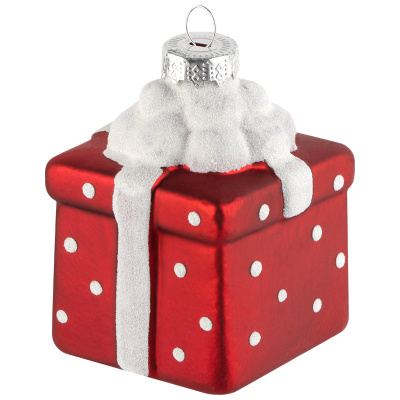 Украшение елочное "Подарок" 6*6*8,6 см(стекло,полиэст.)(1/12/48)