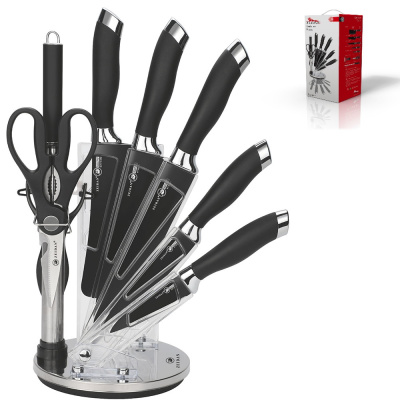 Набор ножей  ZEIDAN 9 предметов,прорезиненные ручки с декором, складная подставка (1/6)