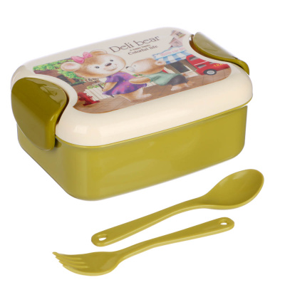 Ланчбокс с ложкой и вилкой "Медвежата", 350мл, полипр (1/36)