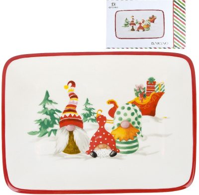 Блюдо "Рождественские гномы" 20х15см (керамика) (подарочная упаковка) (1/48)