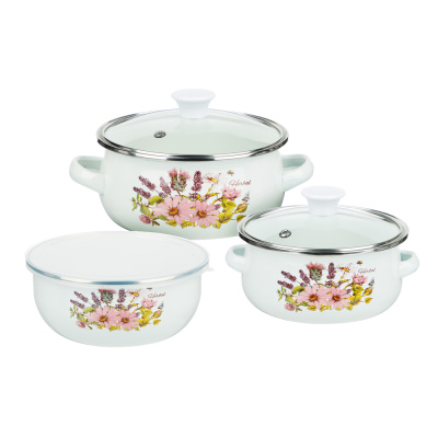 Набор мини-кастрюли 2шт.+салатник 1шт., с крышками, 6 пр (14/16/+14см, 0,7/1,1+0,7л)"Ботаника"(1/18)