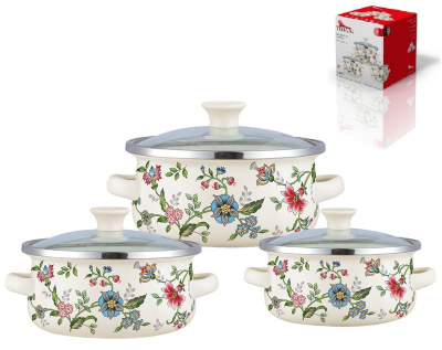 Набор мини-кастрюль, 6 пр. Provence (кастр.0,5;0,8;1,2л) эмал.сталь п/у (12)