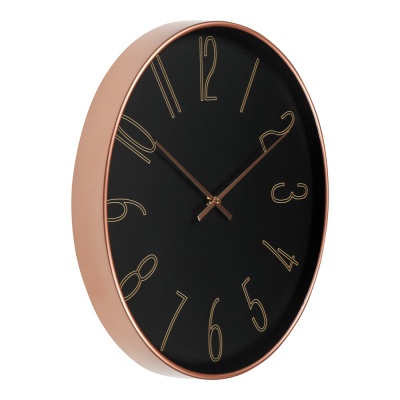 Часы настенные круглые, пласт. оправа и стекл. линза, 40 см, цвет черный, арт08-34 (1/10)