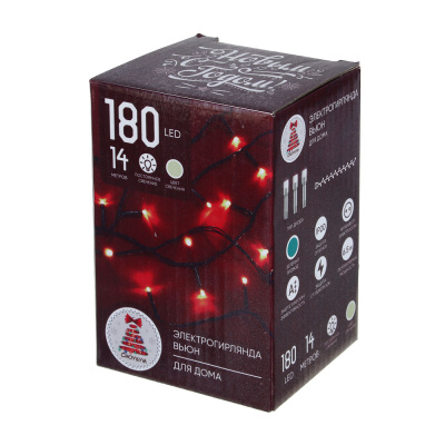 Гирлянда эл. вьюн 14м, 180 LED, шампань, пост. свечение, ПВХ зеленый., 220В, 50Гц СНОУ БУМ (1/1)