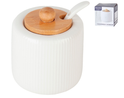 Сахарница с ложкой "Naturel" на подставке 8,5*8,5*11см v=350мл п/у фарф. (1/72)