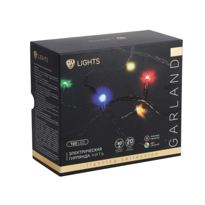 Гирлянда эл. вьюн улич, 20м, 160LED, мульти, 8 реж, ПВХ зел, коннект, IP54, 220В (24В) (1/20)